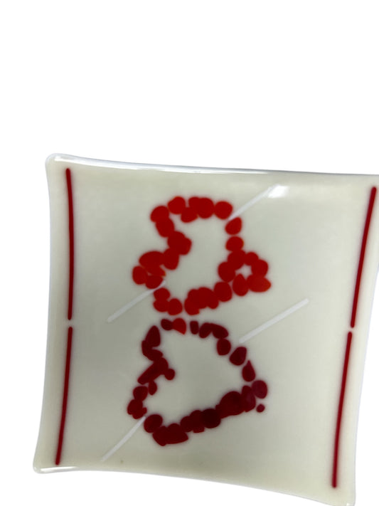Colorful White glass wavy plate with red heart.