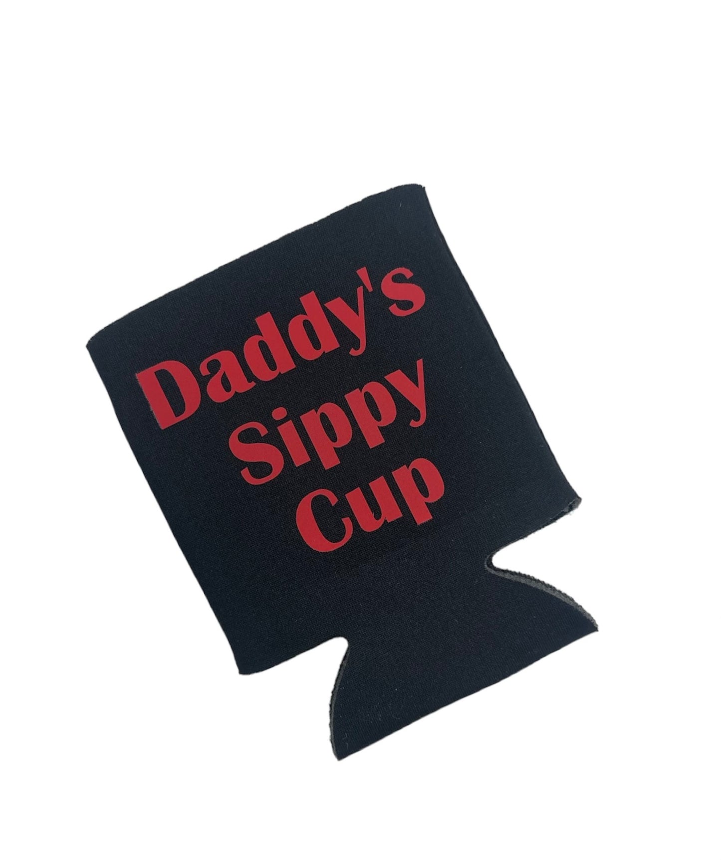 black koozie with the text "daddy's sppy cup"