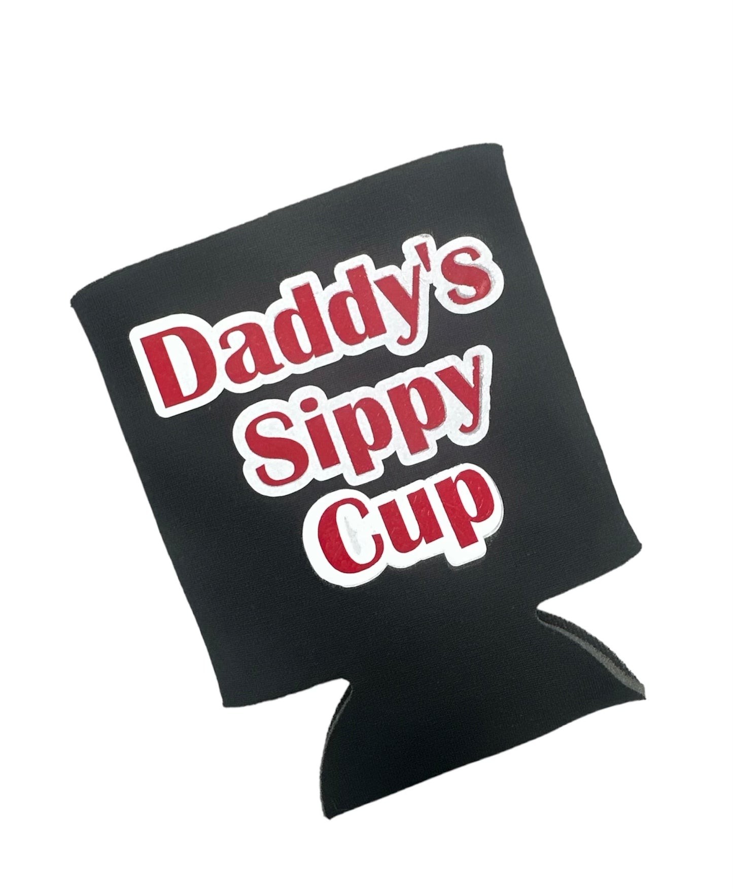 black koozie with the text "daddy's sppy cup"