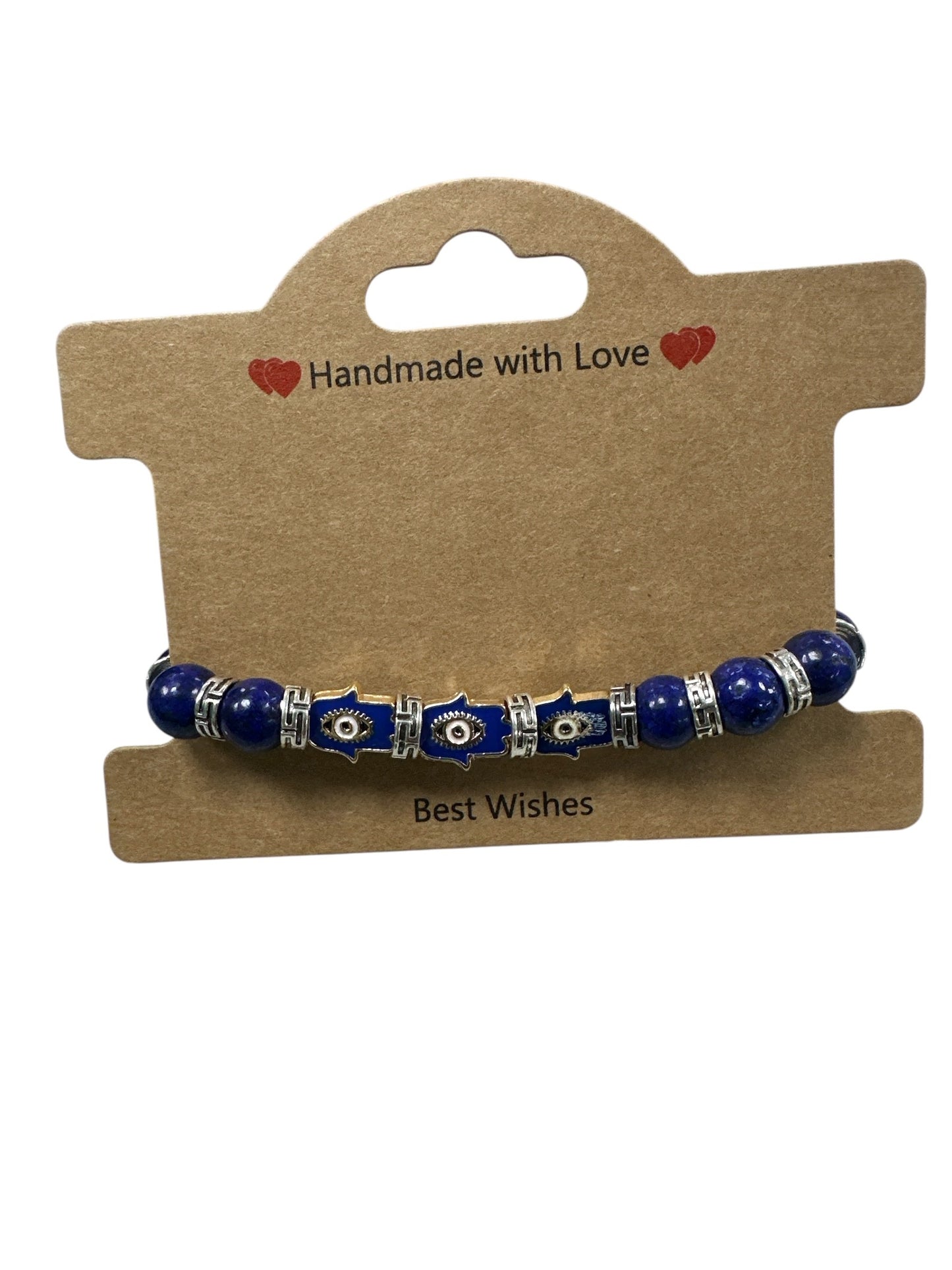 Blue stone bracelet with blue Hamsa hand charm