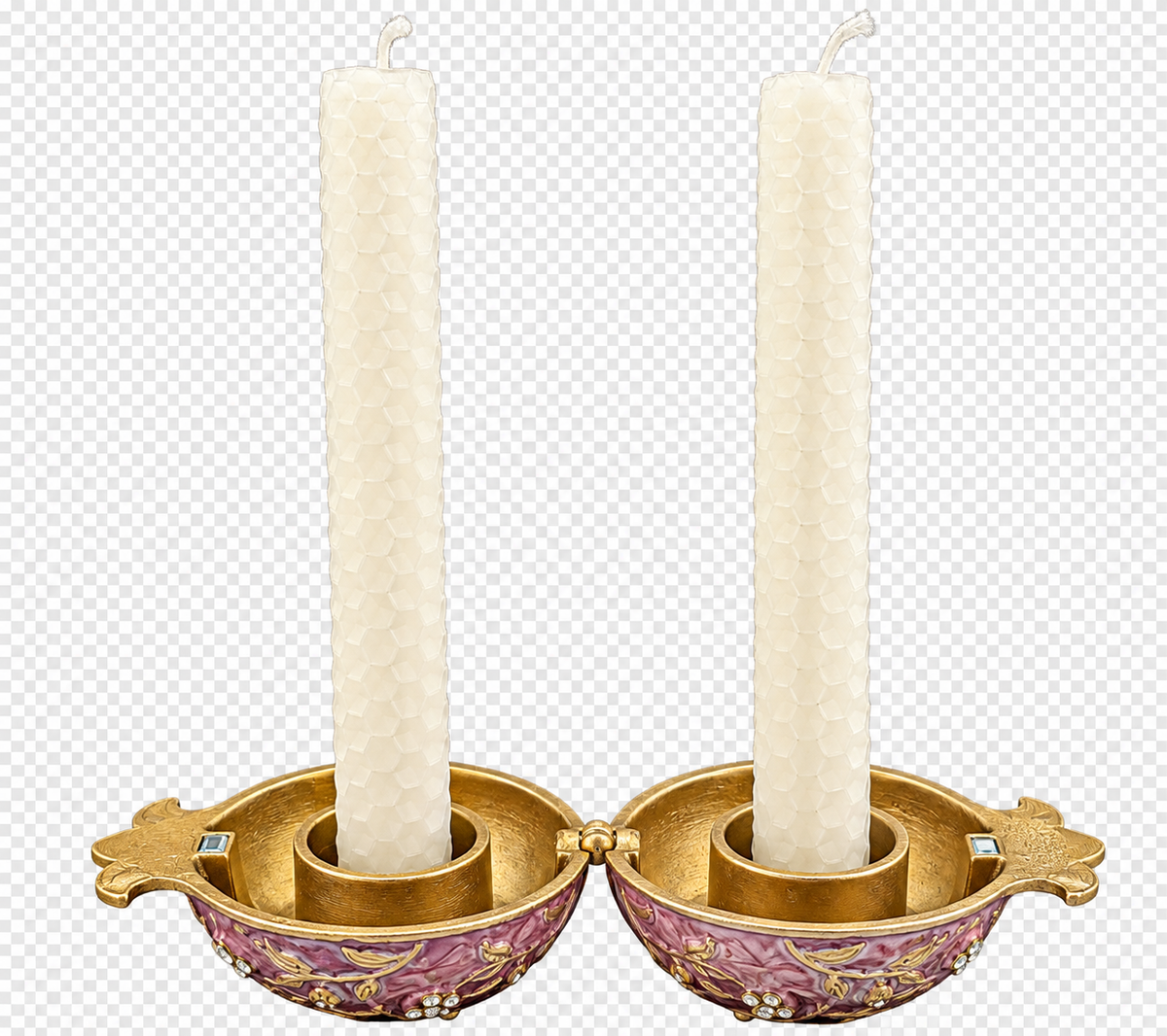 open candle holder in pomegranate shape with shabbat candles
