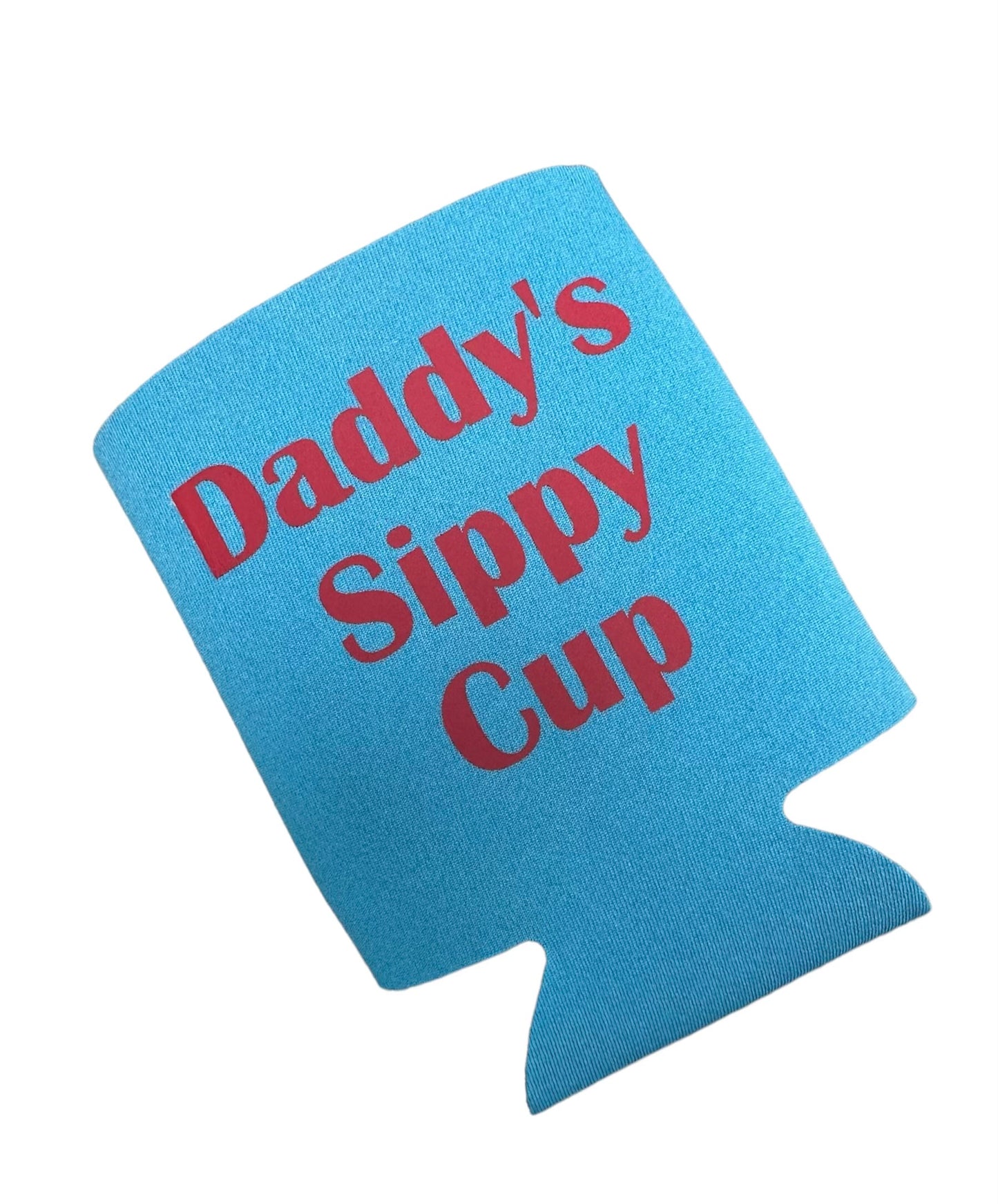 blue koozie with the text "daddy's sppy cup"