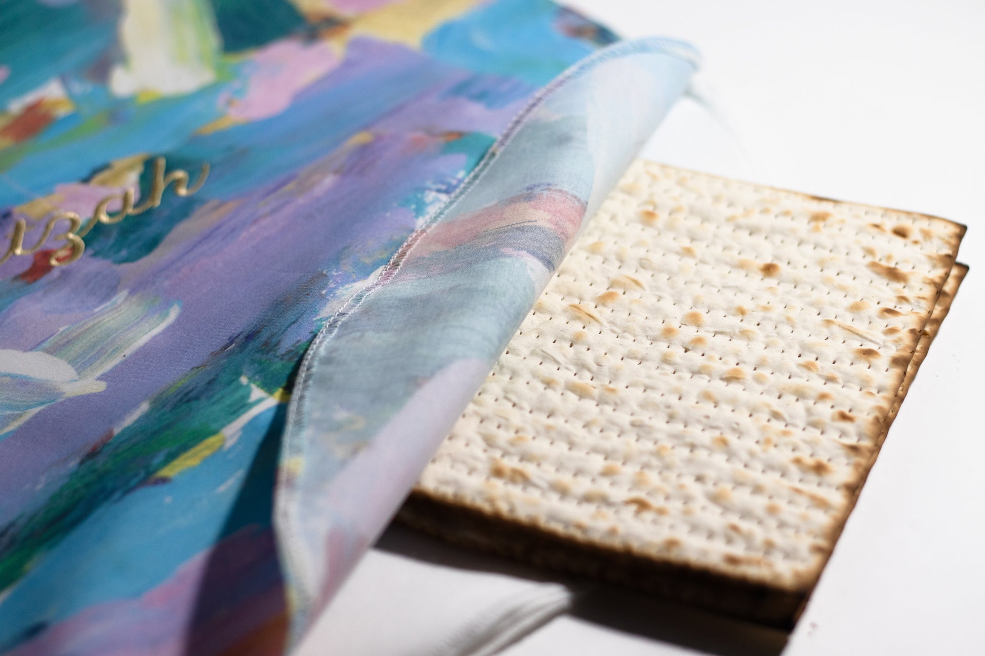 matzah cover holding matzah