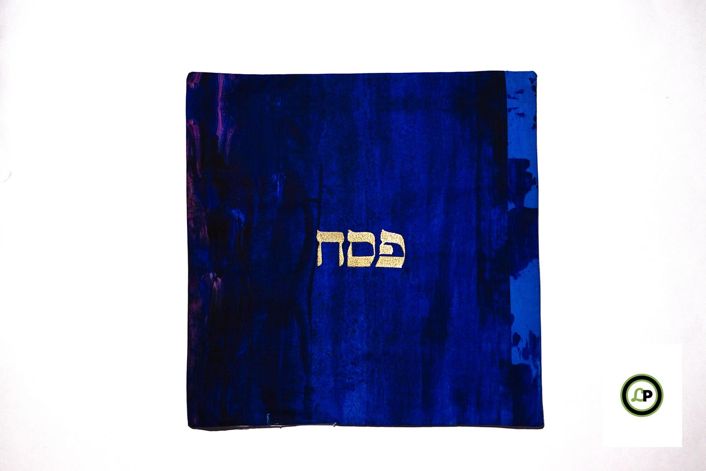 square matzah cover with embroidered hebrew passover