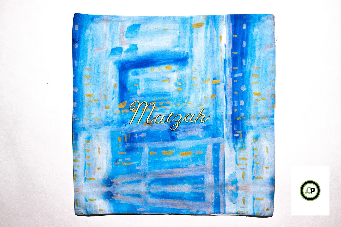 square matzah cover with embroidered matzah