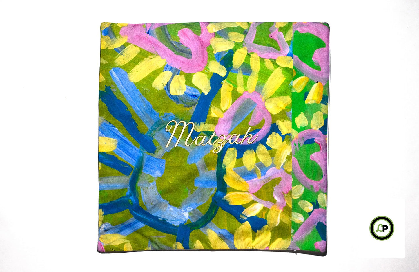 square matzah cover with embroidered matzah