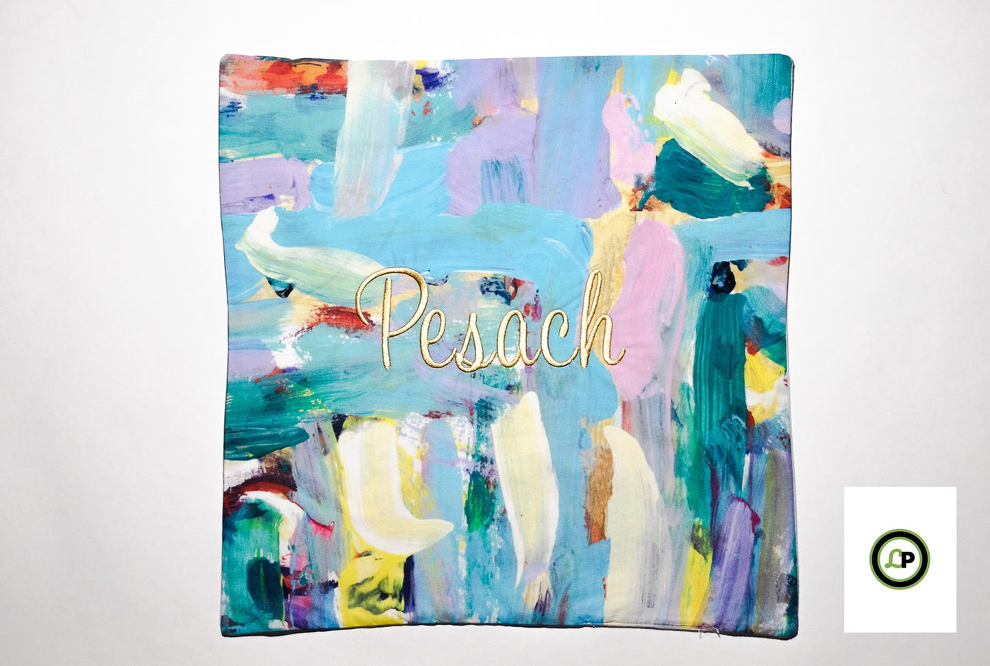 square matzah cover with embroidered pesach