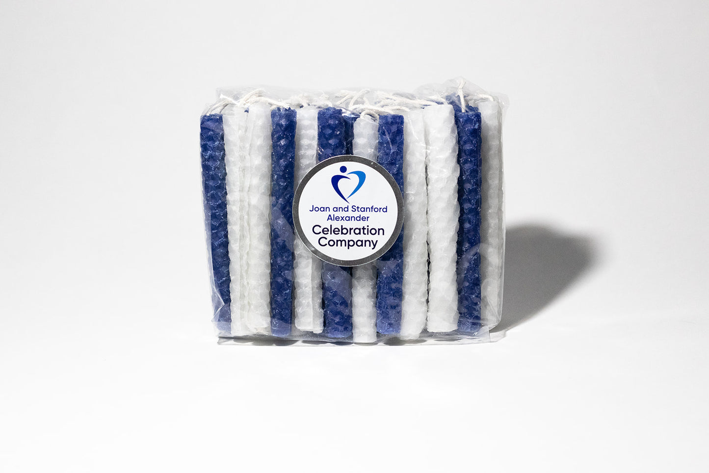 picture of navy and white candles in a bag