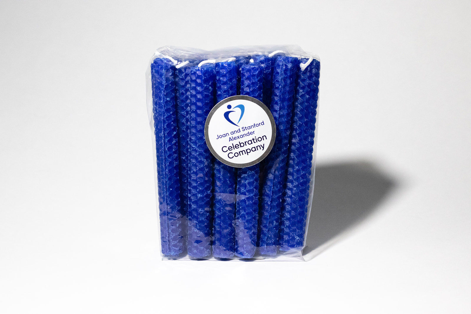 Package of 16 Electric Blue Shabbat candles in clear package