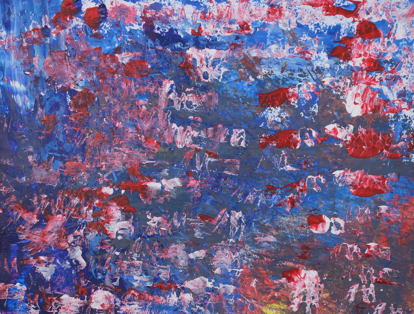 abstract painting of blues and pinks