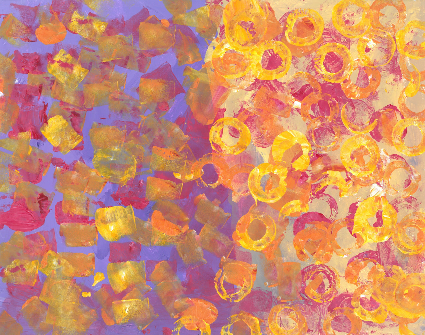 abstract painting with purples and oranges