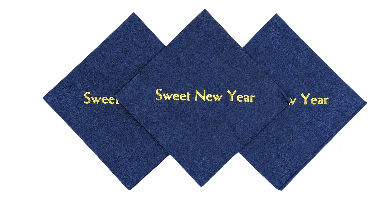 navy cocktail napkins with sweet new year on it