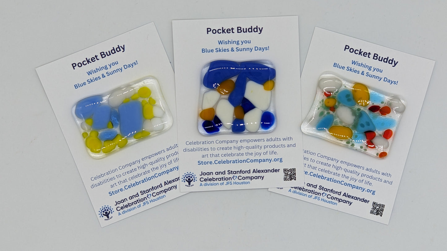 glass cards with blue and white