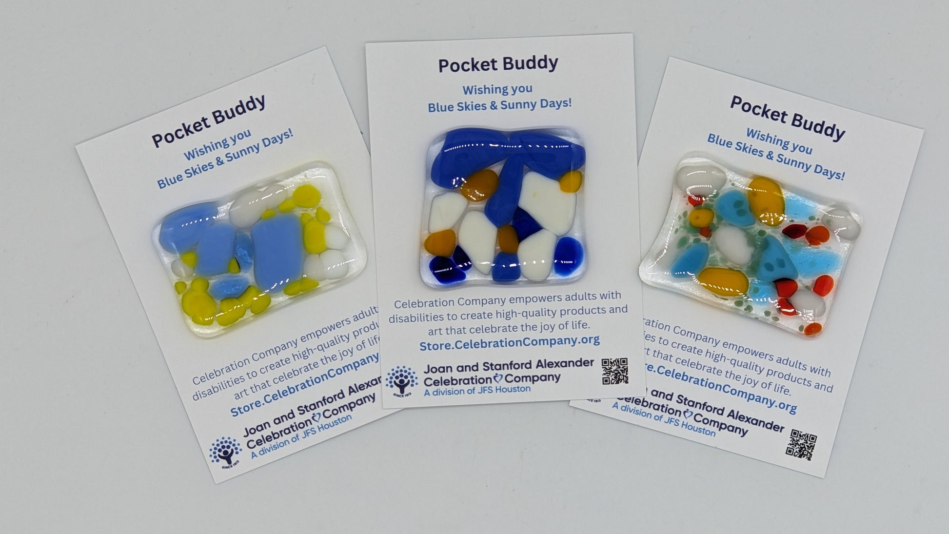 glass cards with blue and white