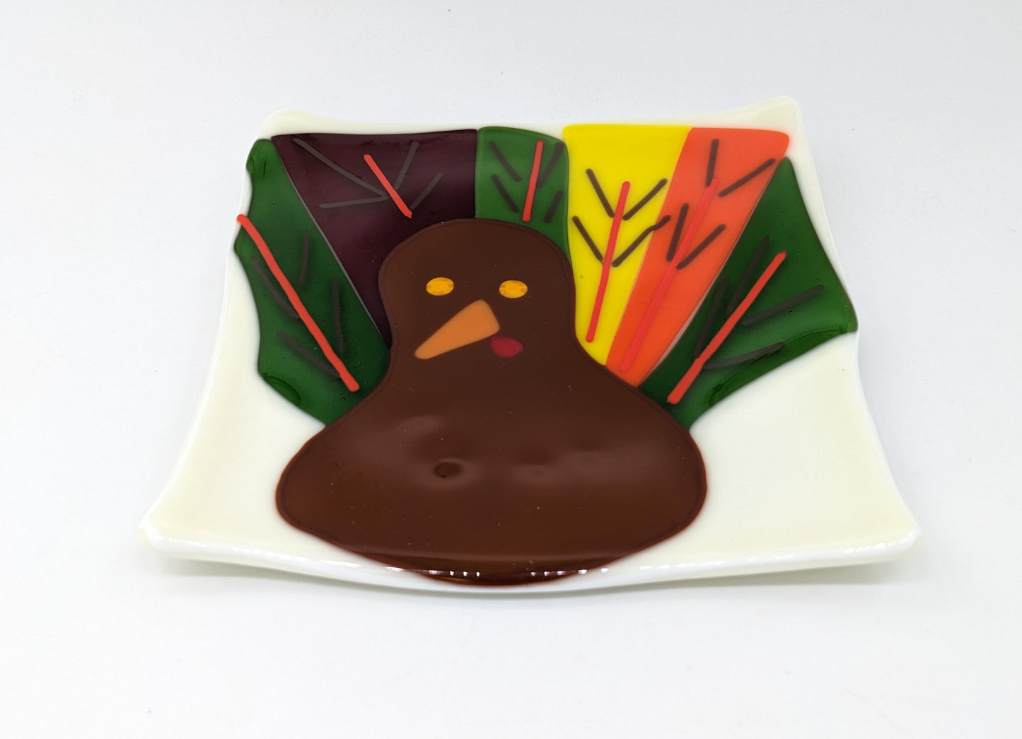 glass plate with a turkey on it