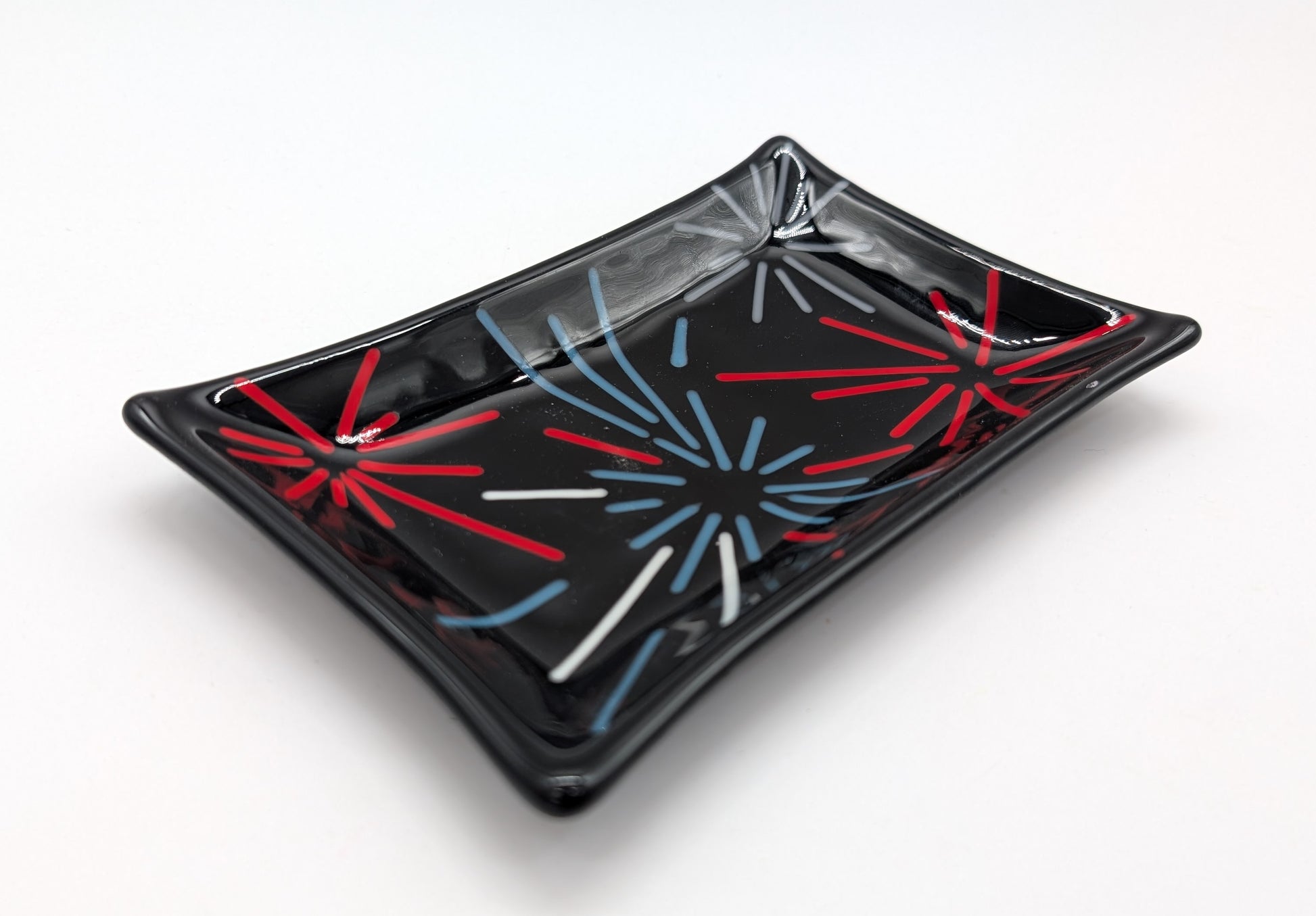 firework themed glass soap dish