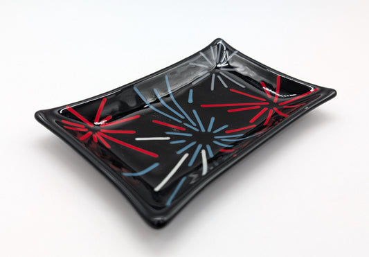 firework themed glass soap dish