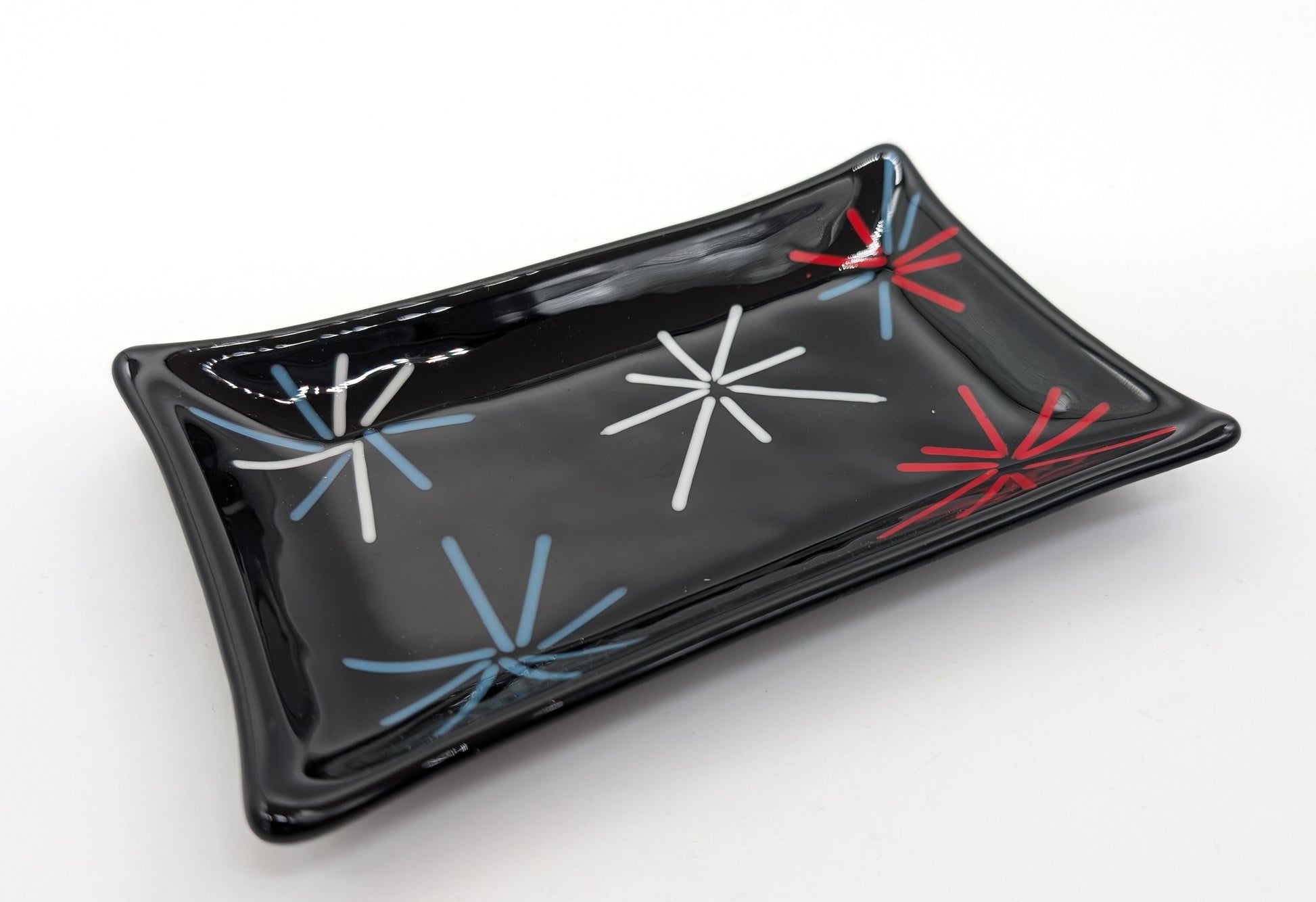 firework themed glass soap dish