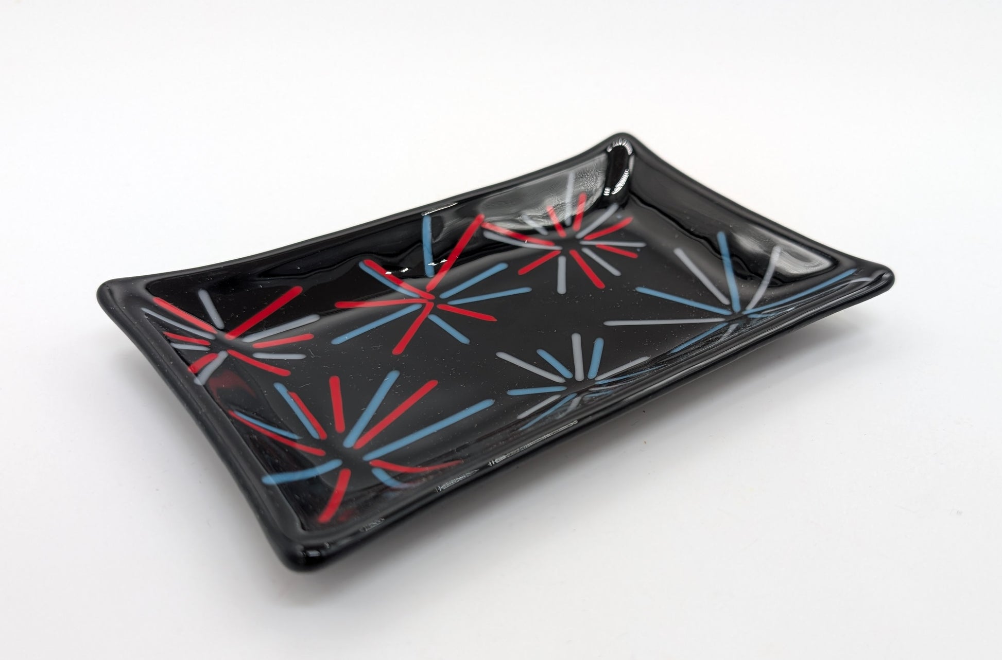 firework themed glass soap dish