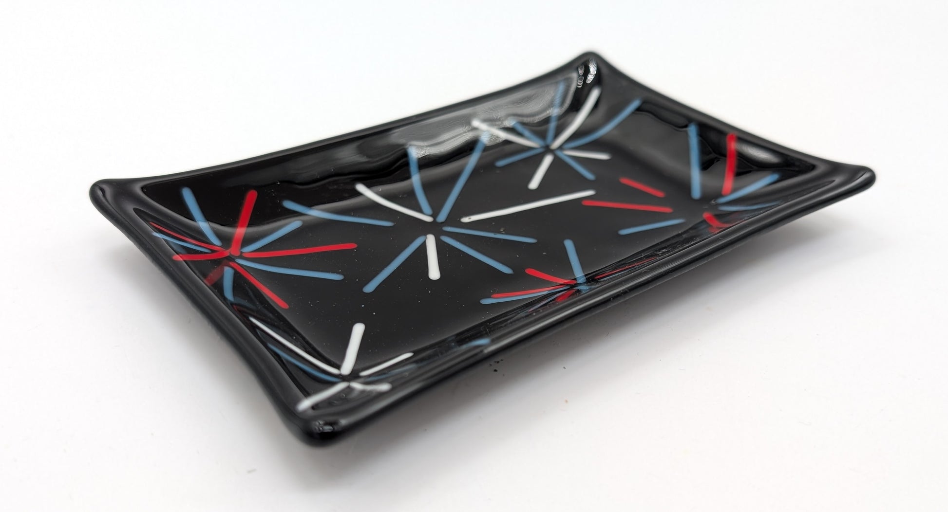 firework themed glass soap dish