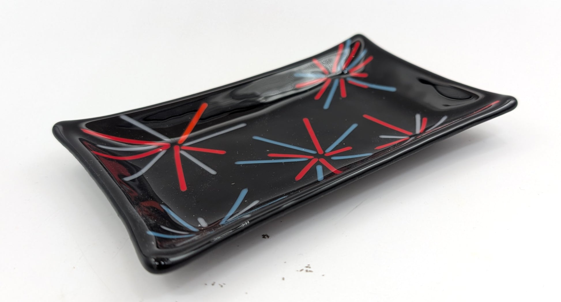 firework themed glass soap dish