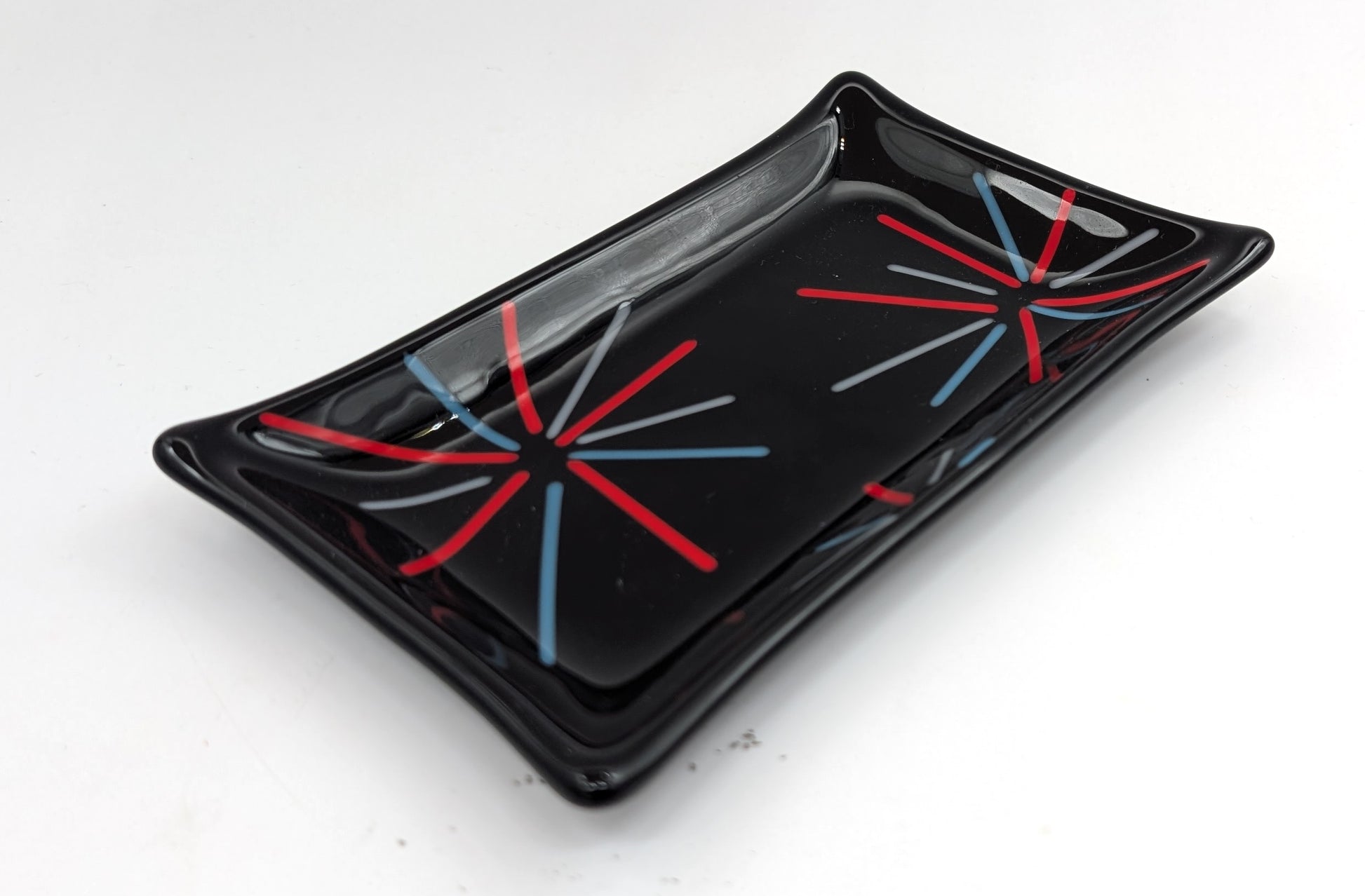 firework themed glass soap dish