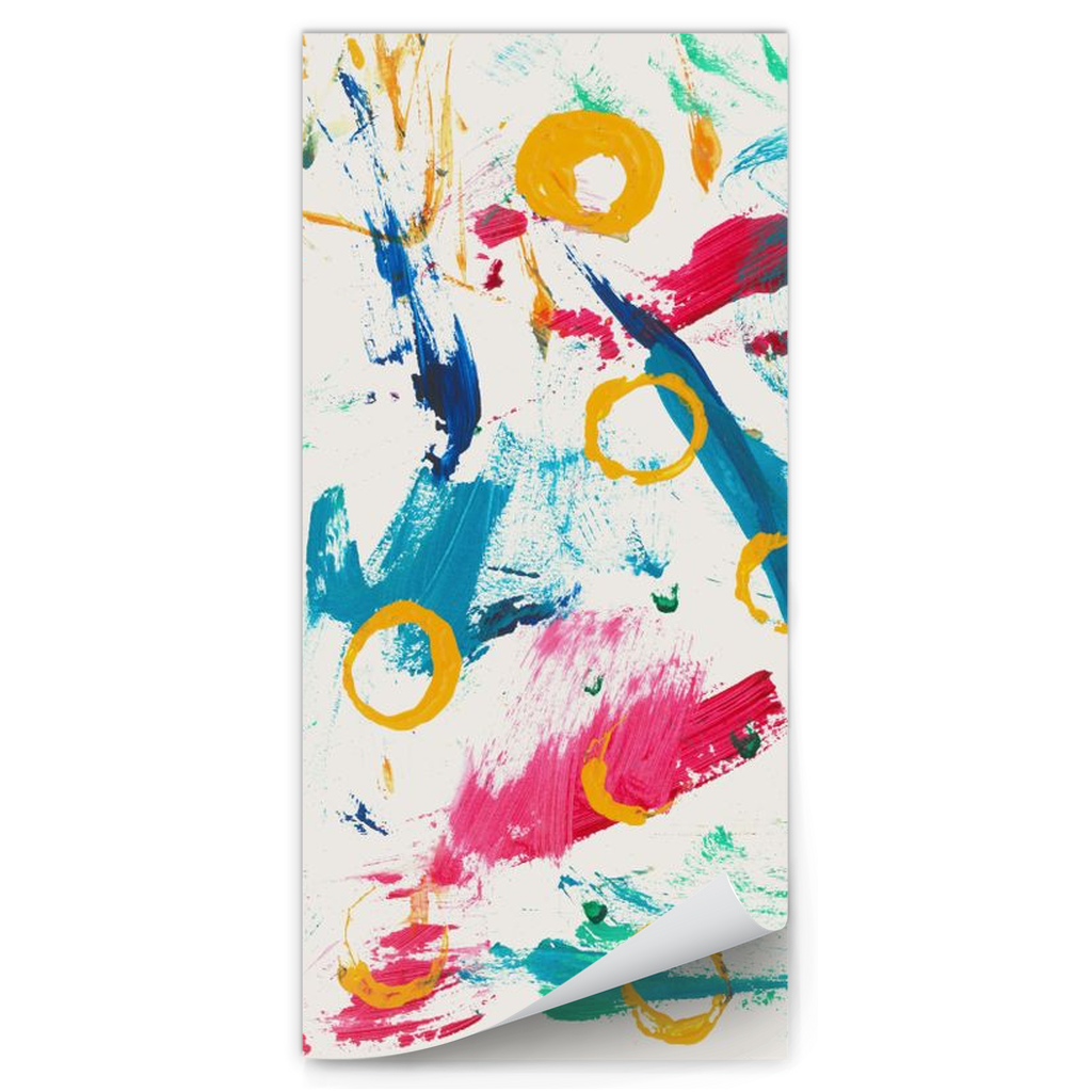 magnetic notepad of Abstract Painting on mostly white background with splatters of green, blue, and red with yellow circles on top