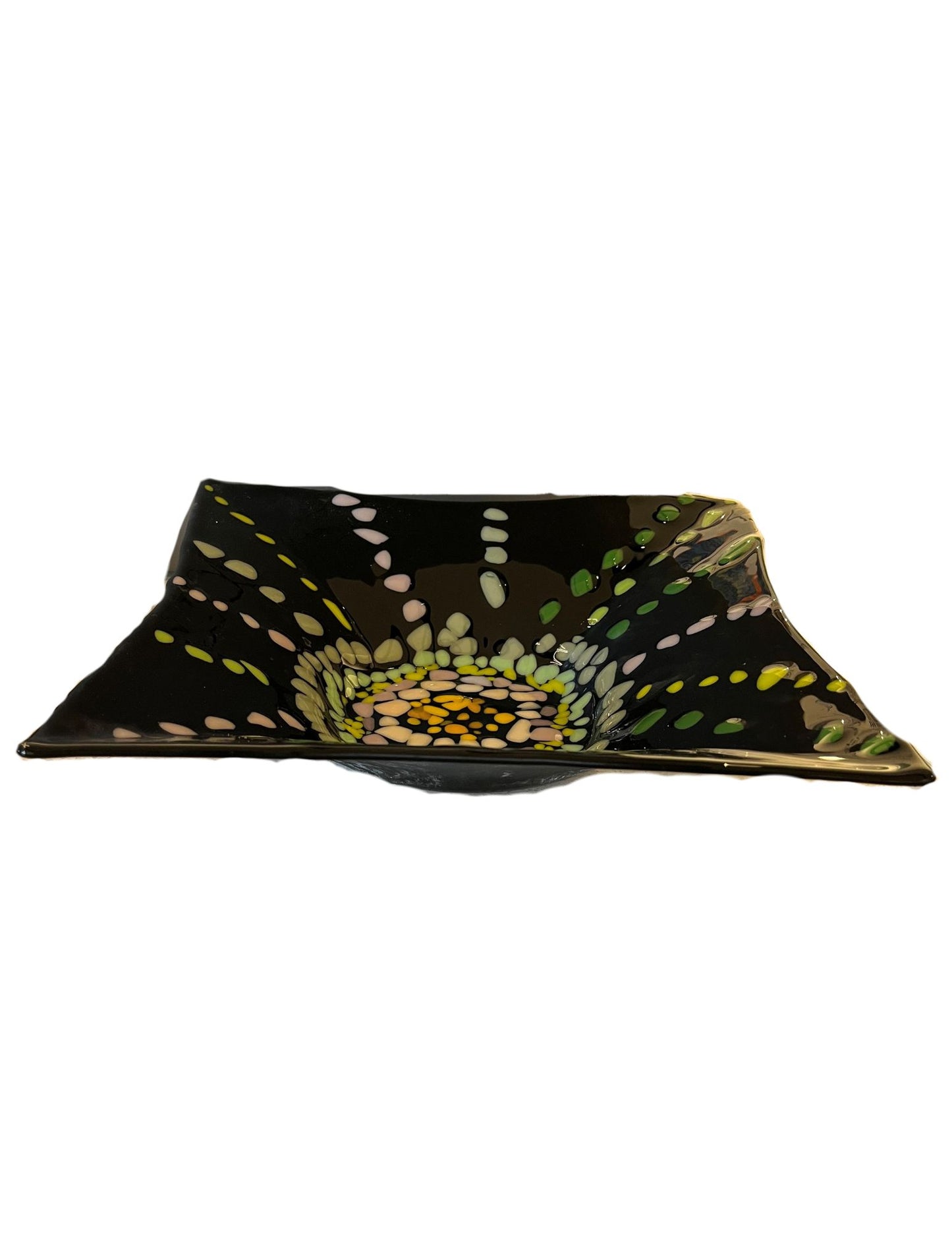 black glass bowl with dots