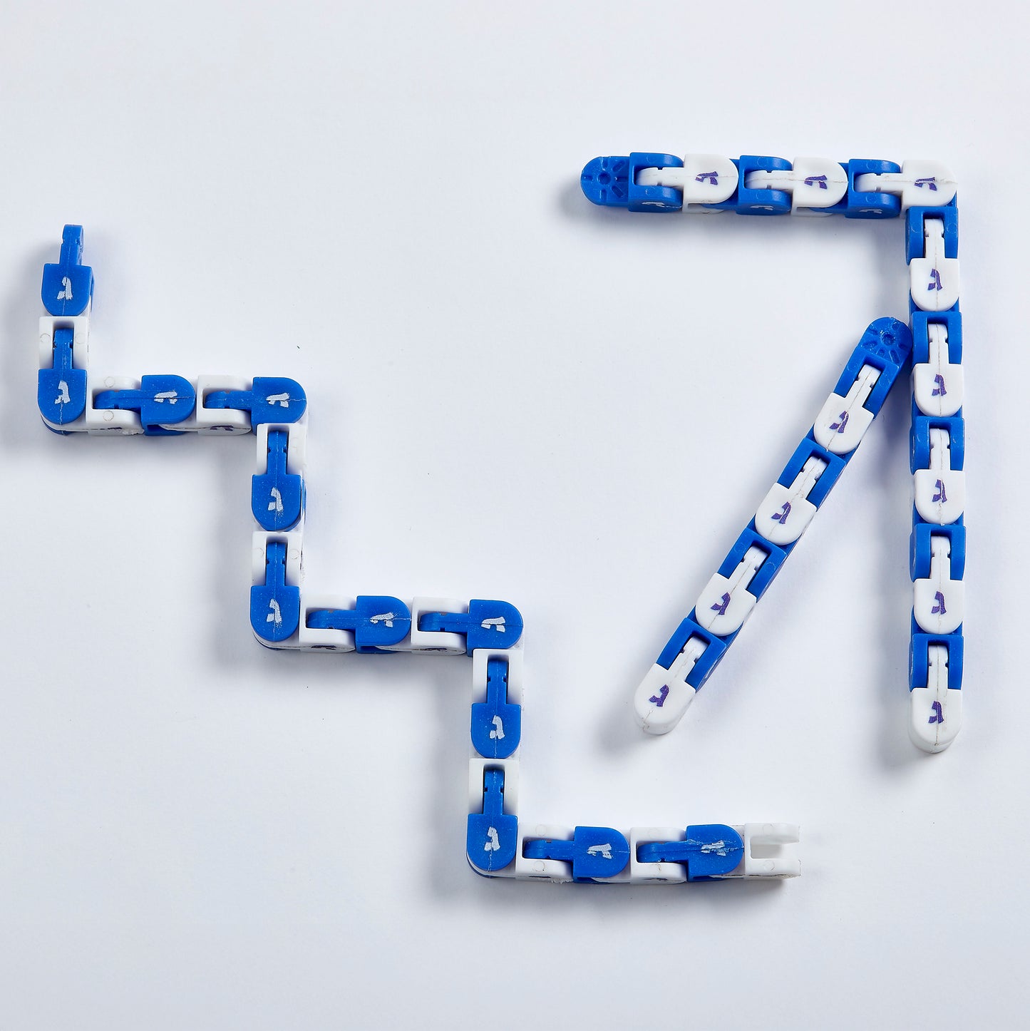fidget toy loop made of blue and white dreidels