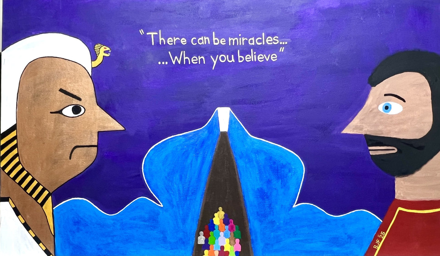 Artistic rendering of the biblical splitting of the red sea