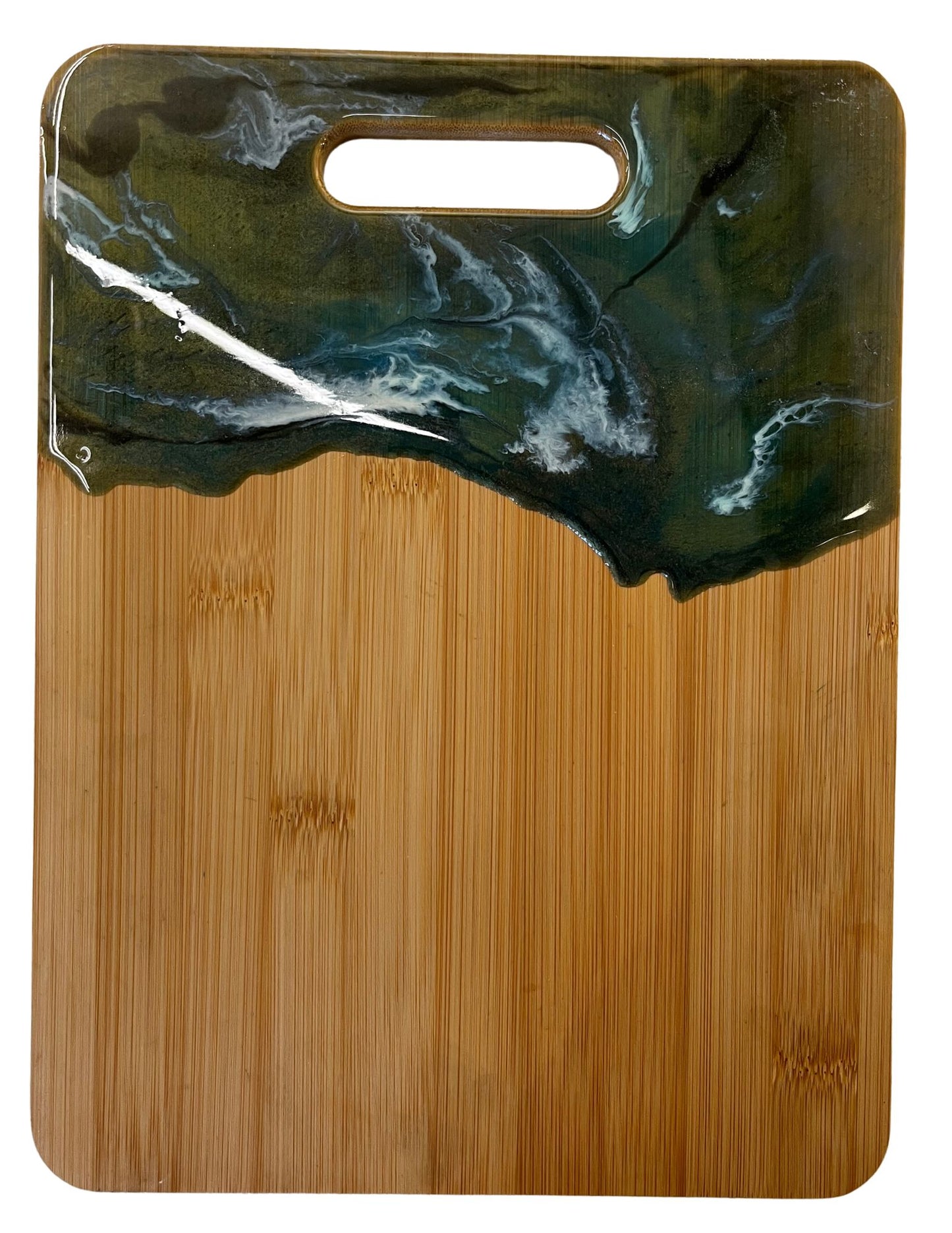 cutting board with swirls of blue