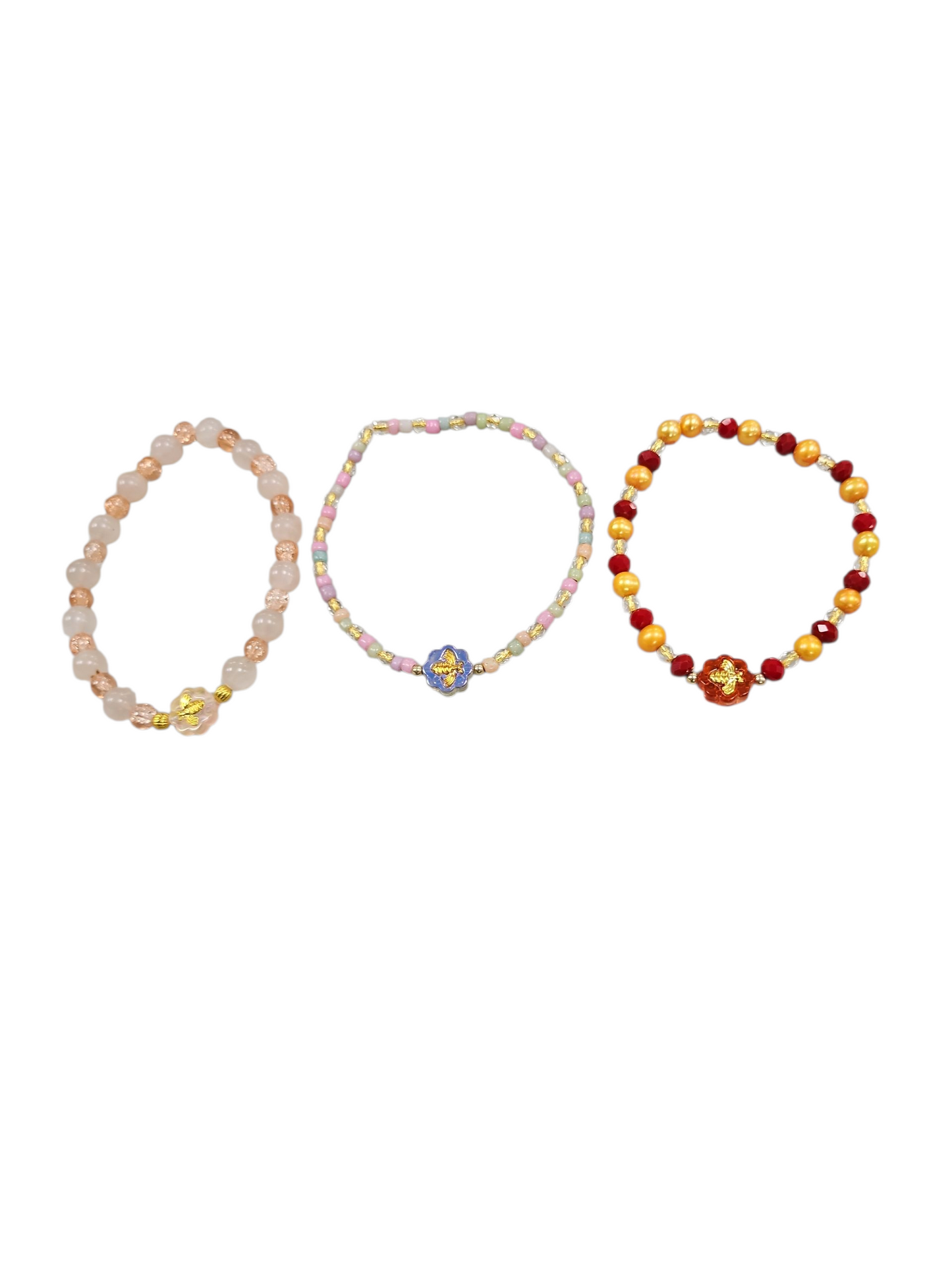 colorful beads bracelets with a bee charm