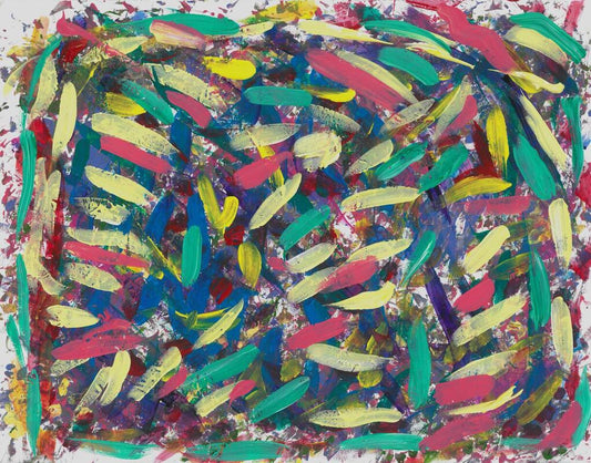 painting with bright lines over a dark background