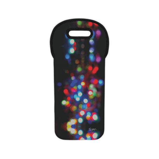 wine tote of a Black Photograph of multicolored lights glowing