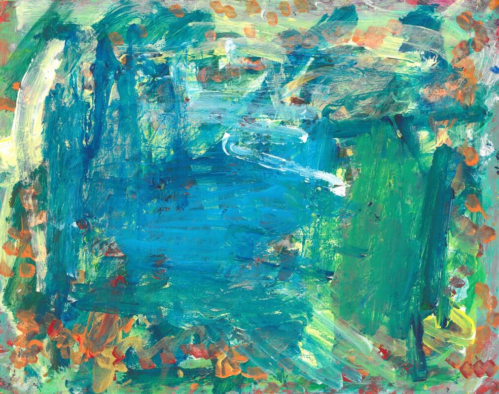 abstract painting of blues and greens