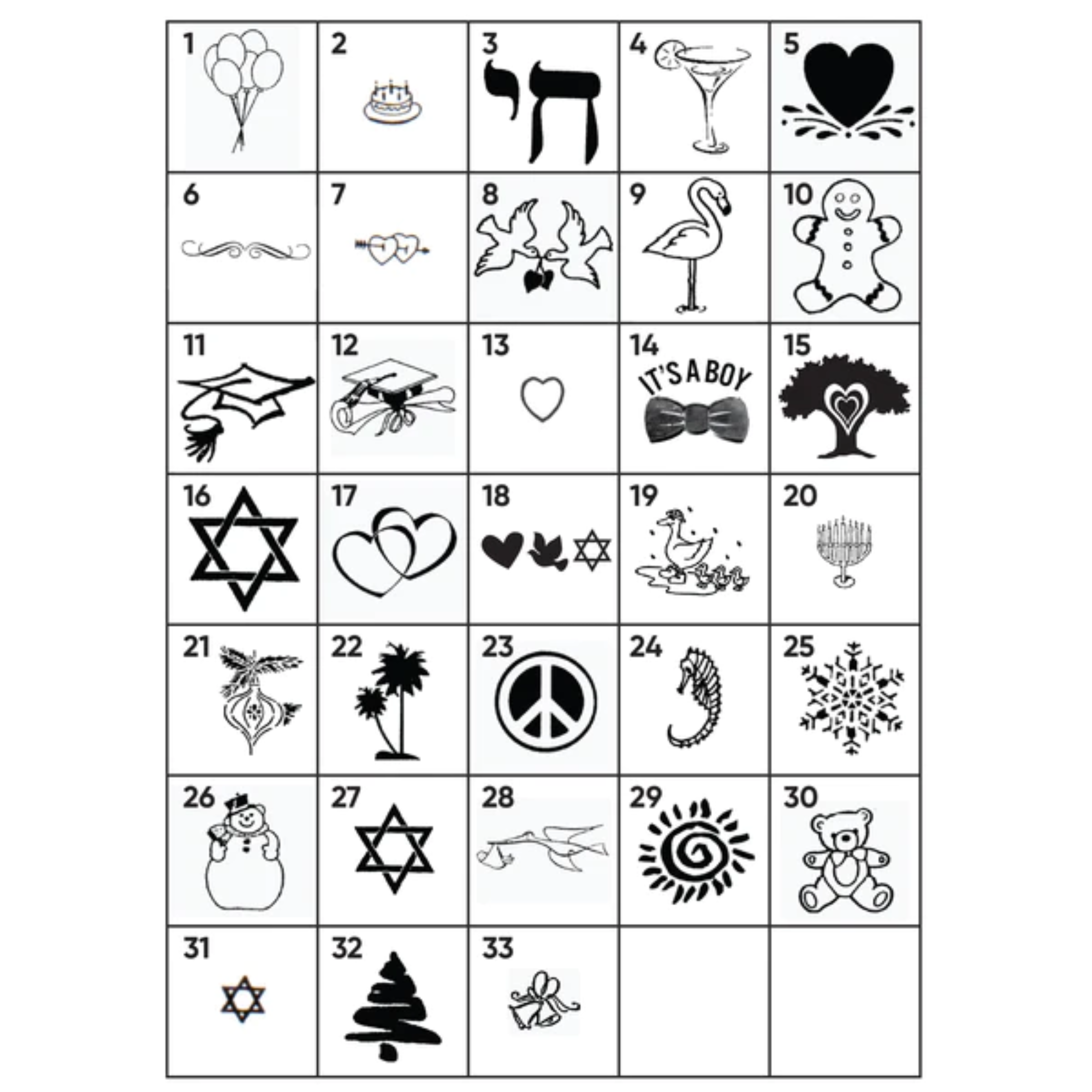 grid of various symbols