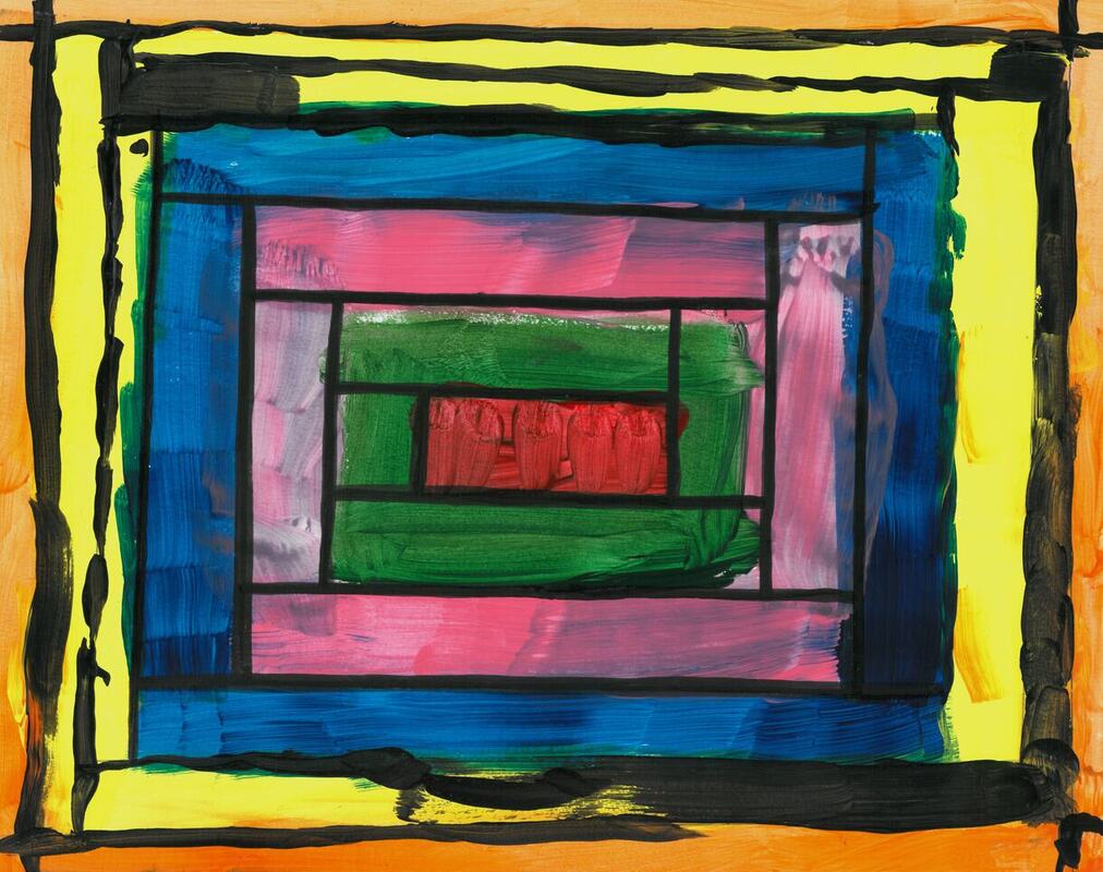 painting of stripes radiating from the center outlined in black