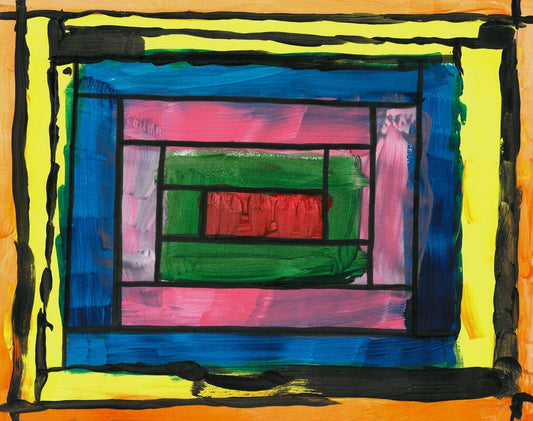 painting of stripes radiating from the center outlined in black