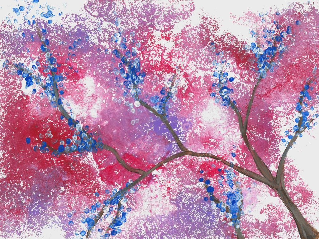 Acrylic Painting of a tree with purple and pink flowers