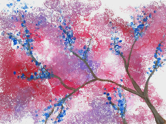 Acrylic Painting of a tree with purple and pink flowers
