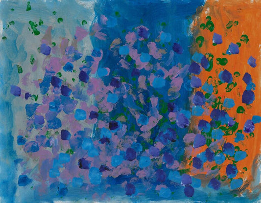 painting with purple and blue dots on top of blues