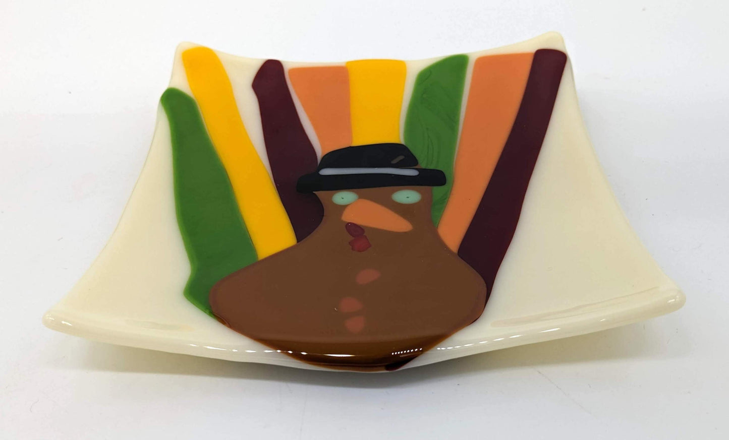 glass plate with turkey and hat