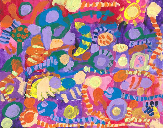 bright painting with colorful dots and lines