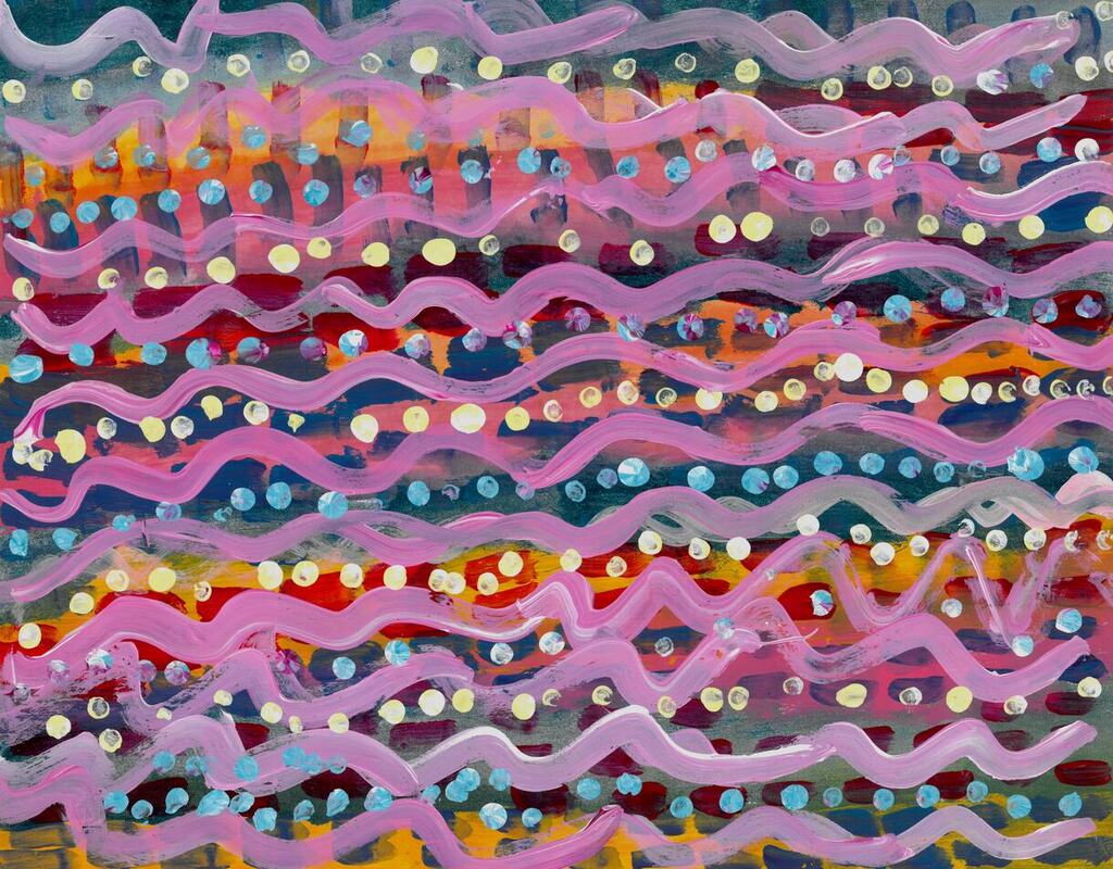 striped painting with dots inbetween