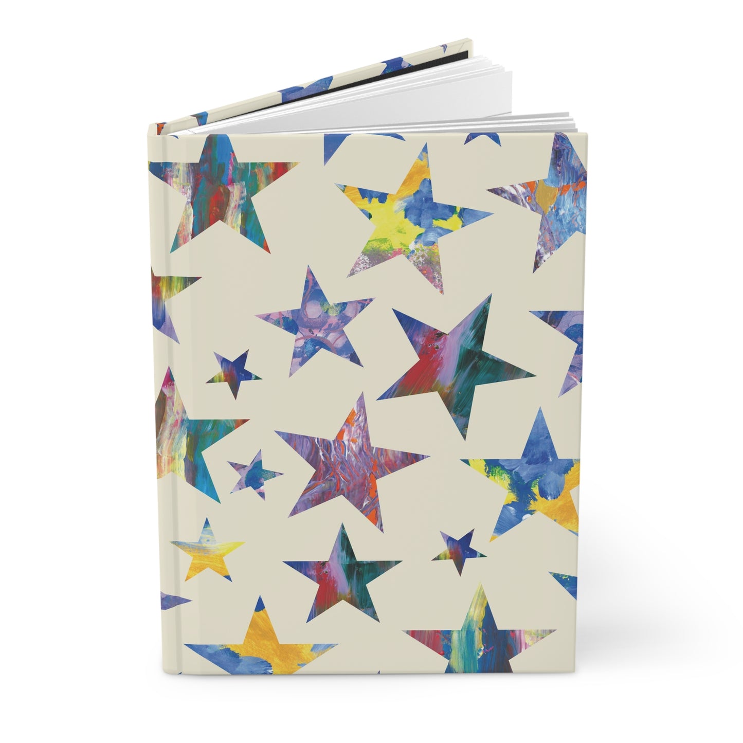 light yellow notebook with multicolored stars