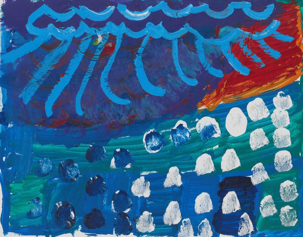 painting of cloud forms and dots
