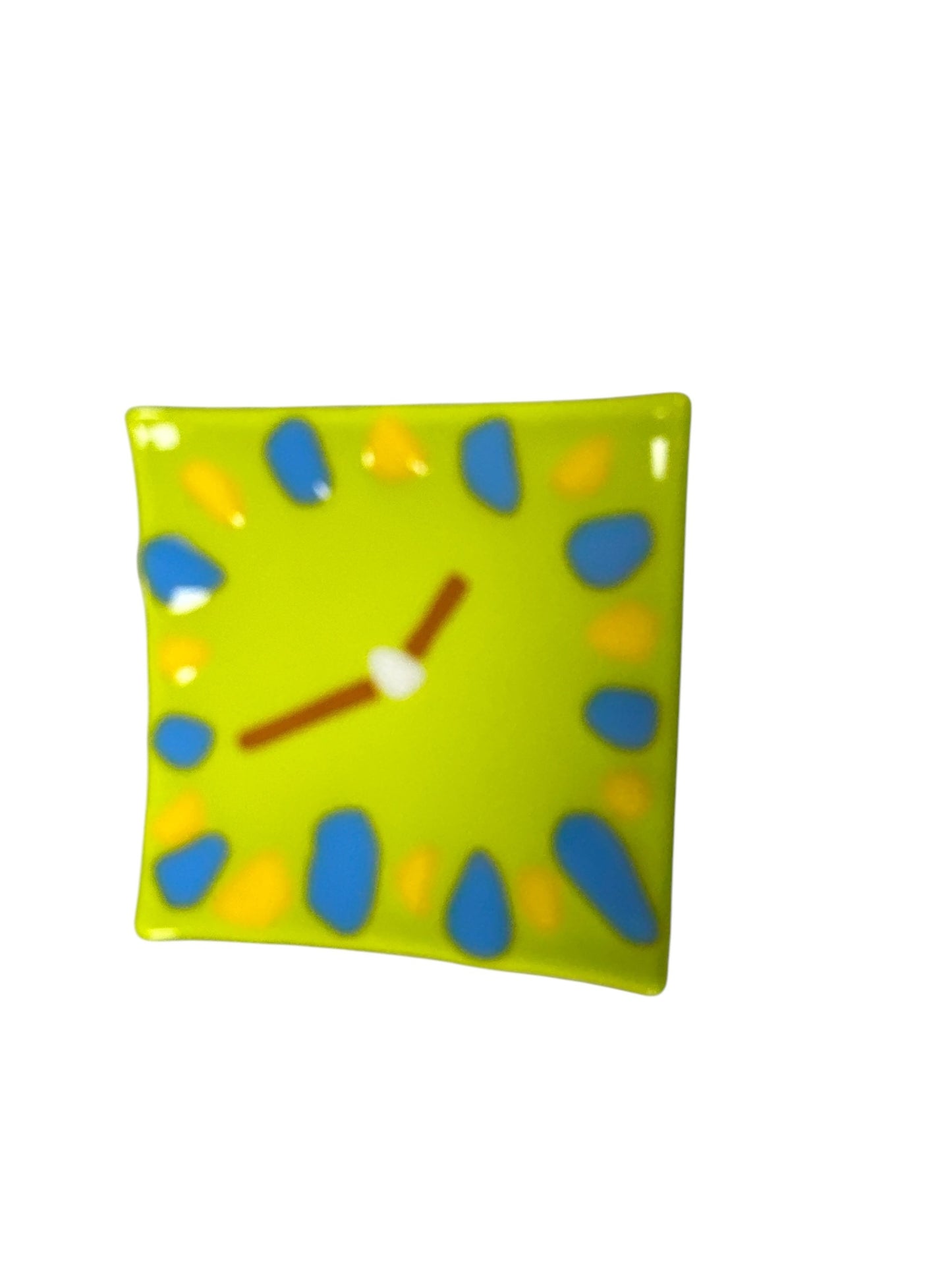 Colorful Light Green glass wavy plate, clock figure with blue and yellow dots