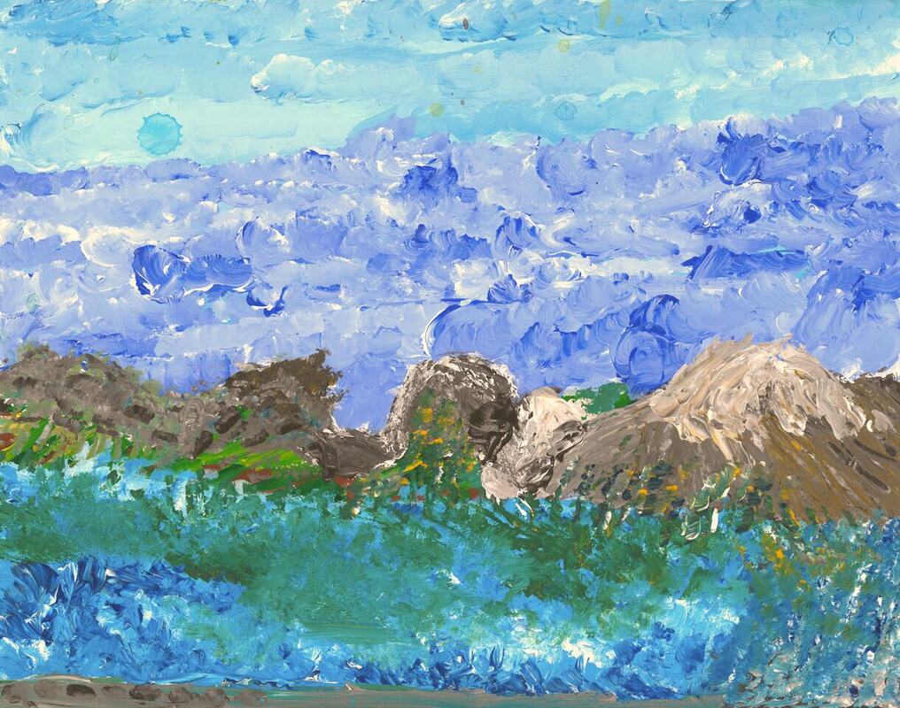 painting of mountains against sky