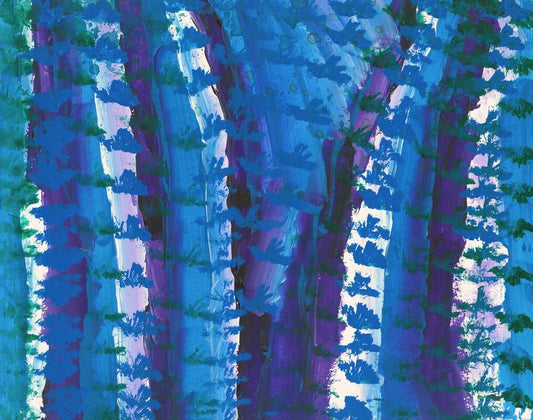 blue and purple striped painting with dots