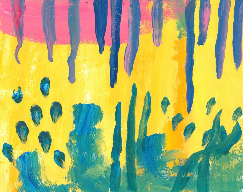 blue lines and dots on top of yellow background